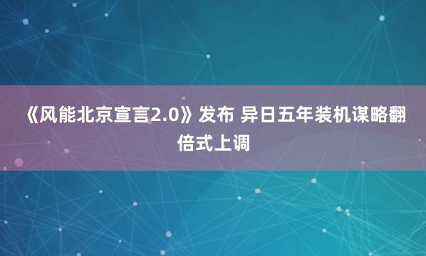 《风能北京宣言2.0》发布 异日五年装机谋略翻倍式上调